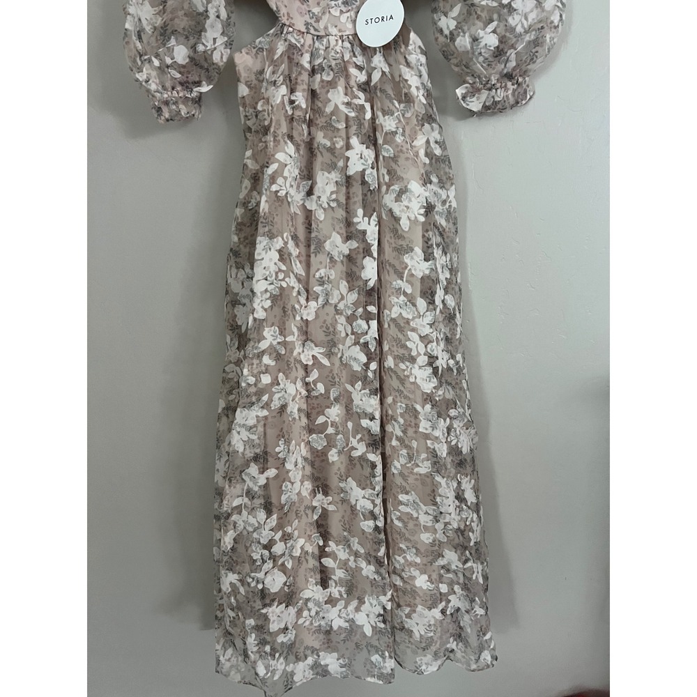 Storia Floral Organza Maxi Dress Puff Sleeve Cutout‎ Waist Small NWT Cottagecore - Picture 8 of 11